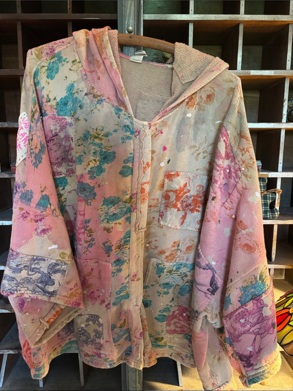 Magnolia Pearl Mirabeau Fleece Long Sleeve Pink Multi Oversized Hoodie -RevelleM